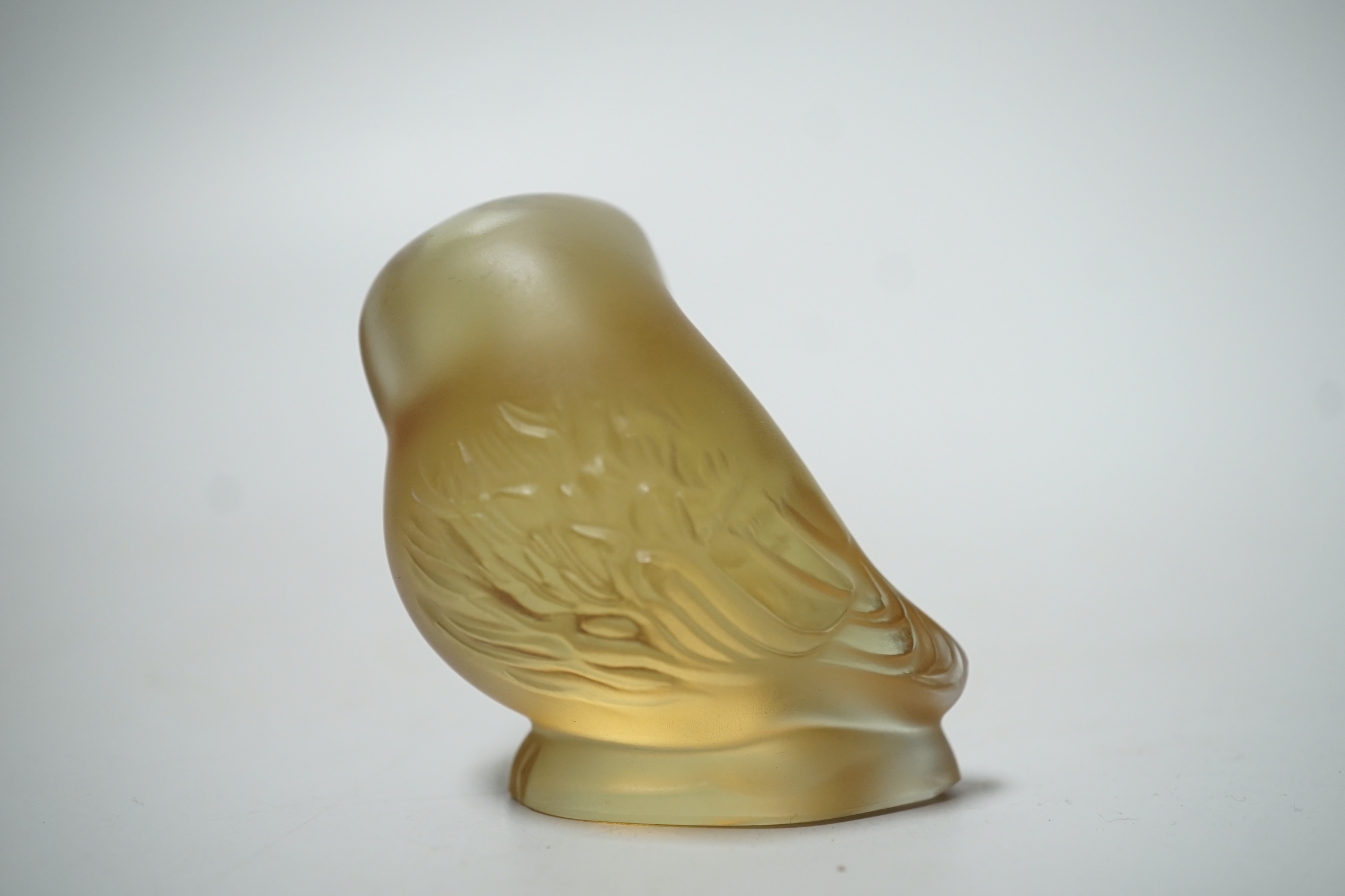 A small Lalique frosted amber crystal figure of an owl, 5.5cm